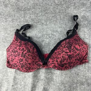 Adrienne Vittadini Dark red black floral bra with‎ black lace trim 38D